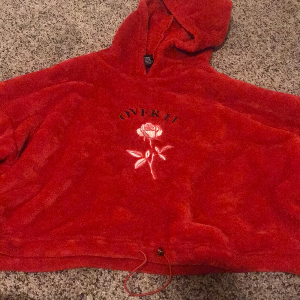 Red Long Sleeve Fuzzy Half Shirt